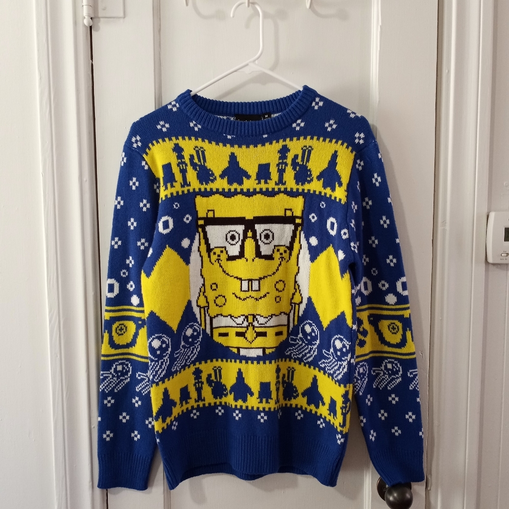 SpongeBob SquarePants Cable Knit Ugly Christmas Sweater Men's Size Medium